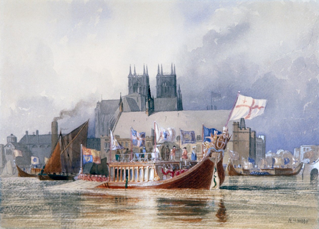 „Przybycie burmistrza w Westminster”, c1841 autorstwa Richard Henry Nibbs