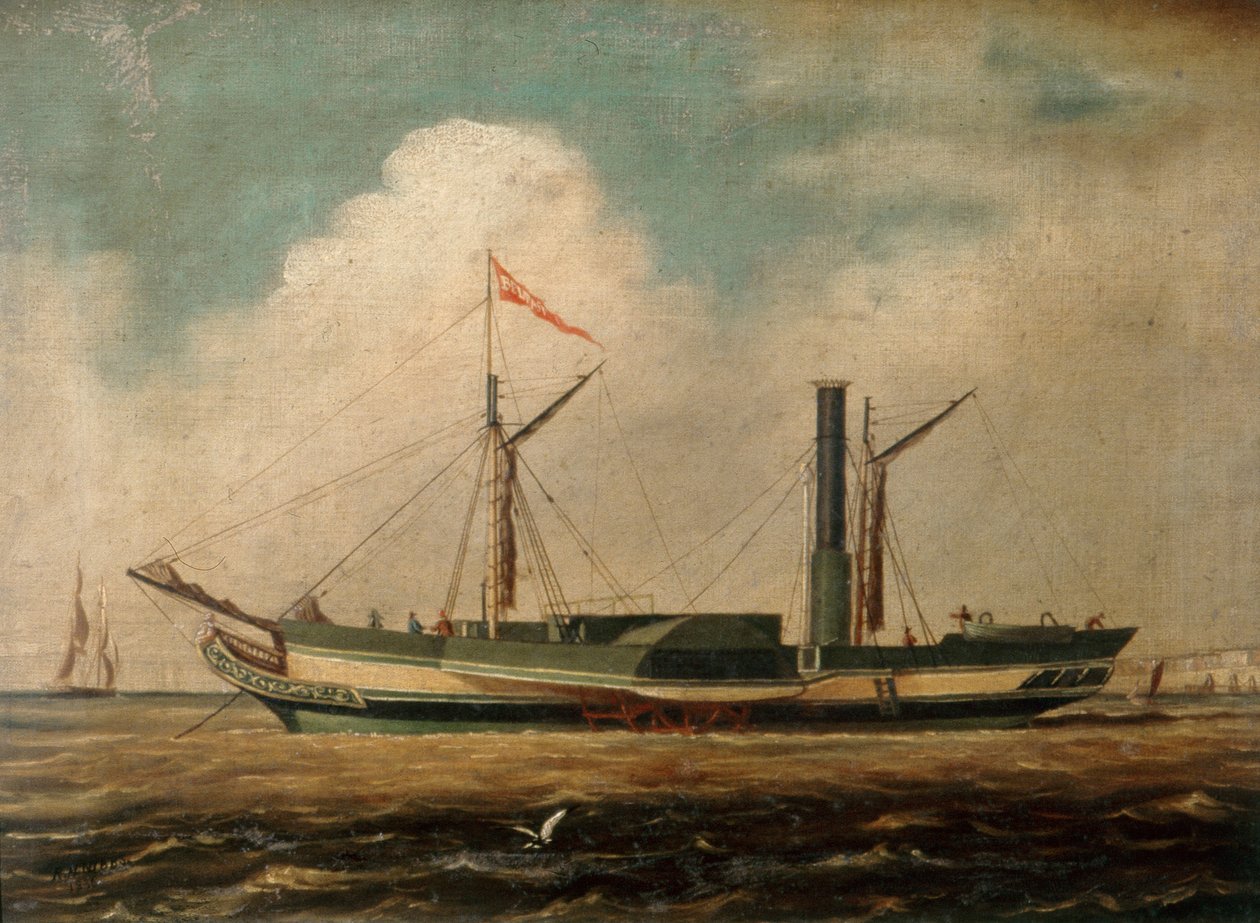 Parowiec "Belfast" u wybrzeży Brighton (olej na płótnie) autorstwa Richard Henry Nibbs