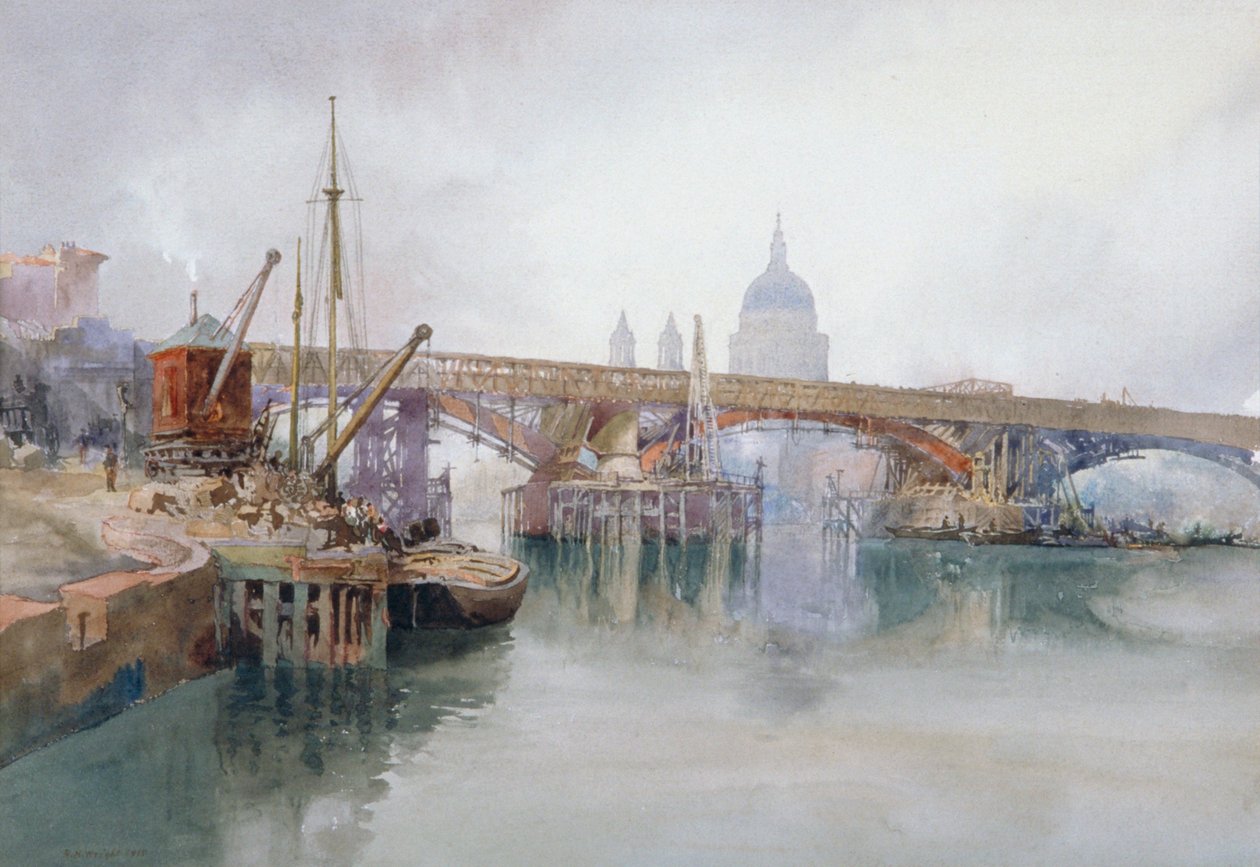 „Most Southwark w trakcie rozbiórki”, 1915 autorstwa Richard Henry Wright