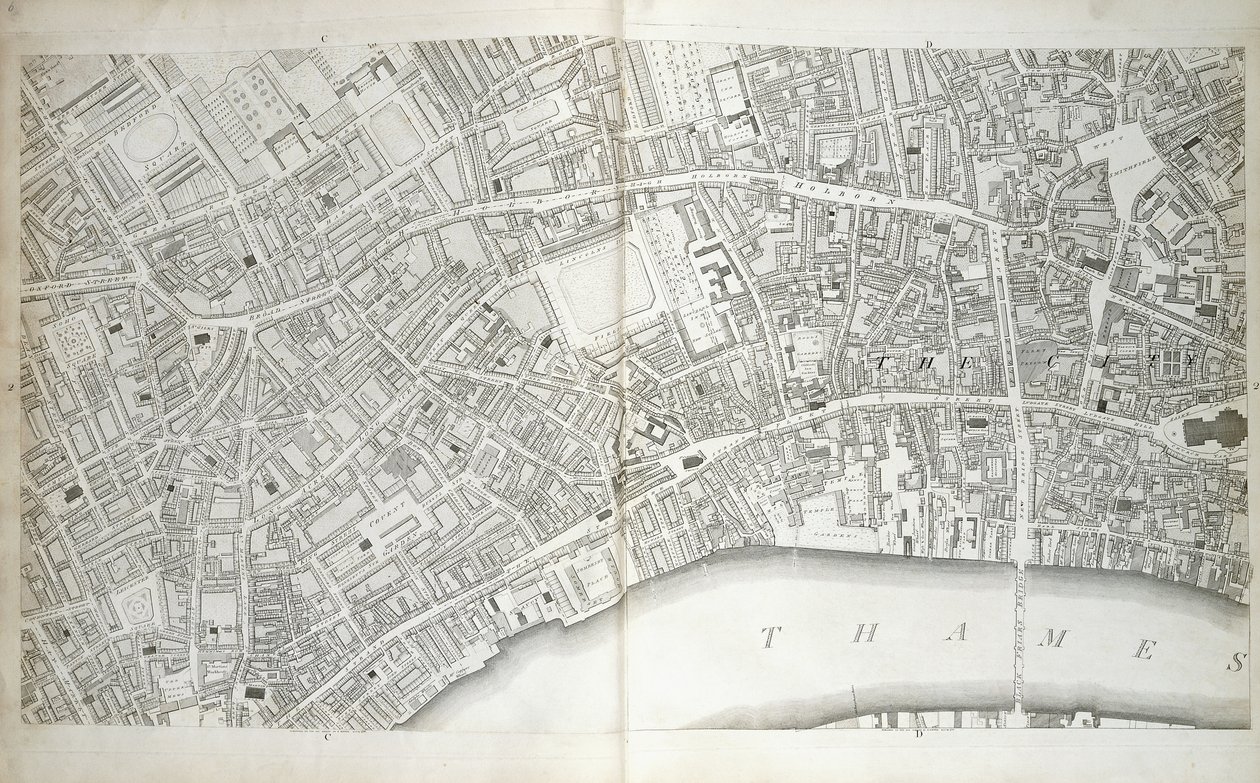 Tabliczka z „Planu miast Londynu i Westminster, gminy Southwark i przylegających części”, c.1792-1799 autorstwa Richard Horwood