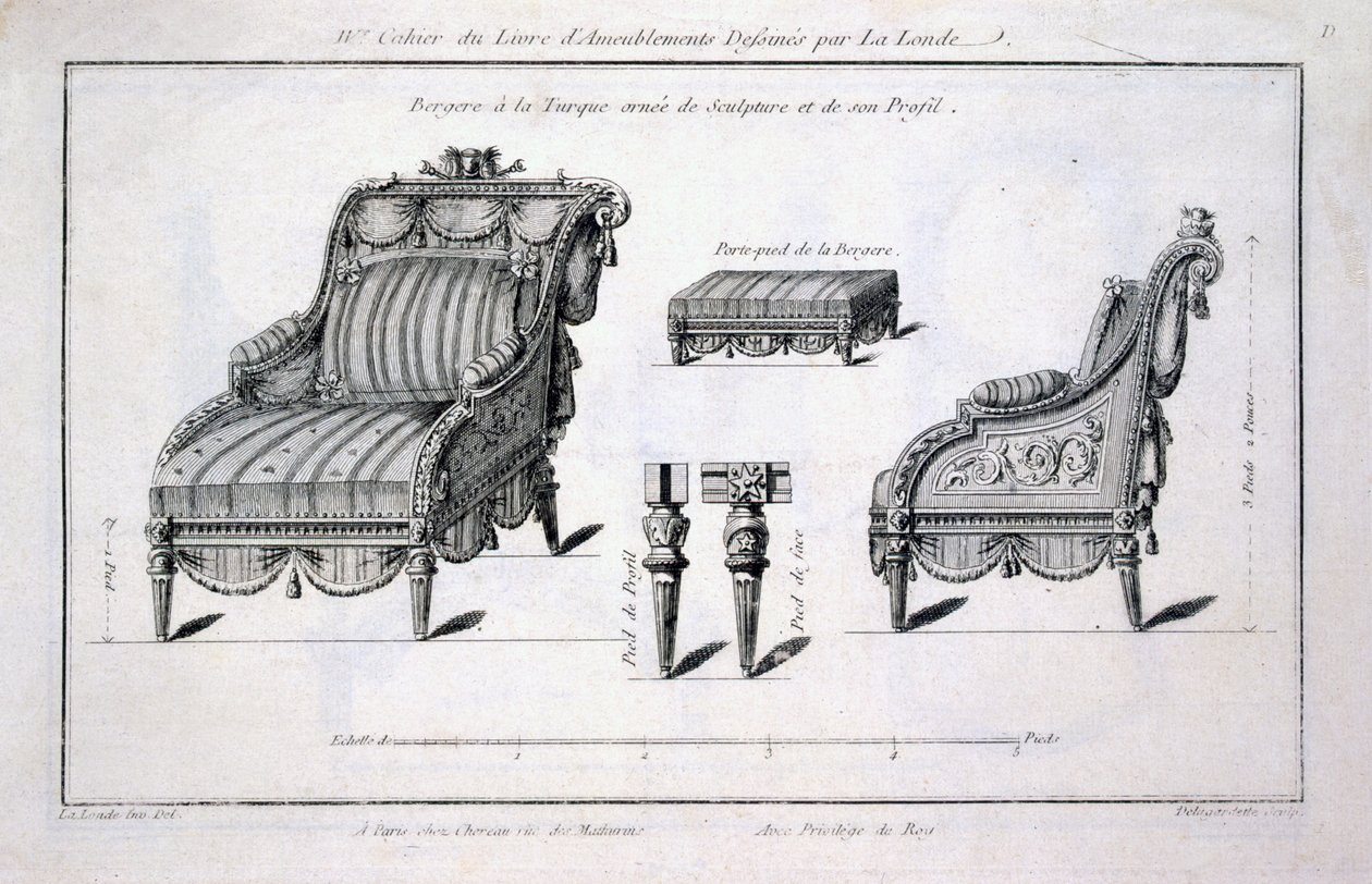 Fotel bergere w stylu tureckim, z Oeuvres divers de Lalonde, decoreur et designer, wydany 1780-96 autorstwa Richard Lalonde