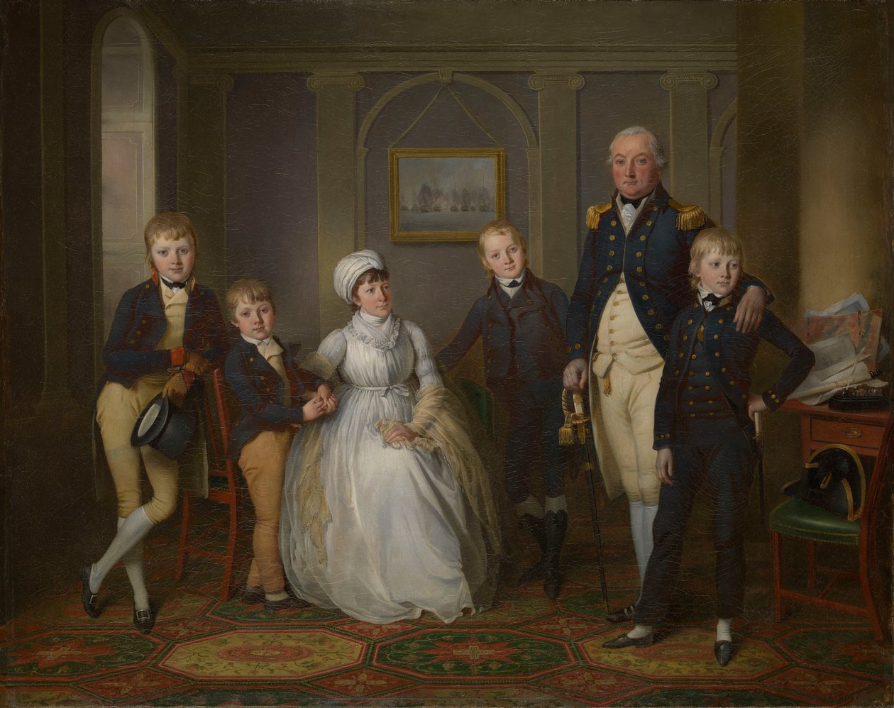 Kapitan Richard Grindall (1750-1820) i jego rodzina, ok. 1800 (olej na płótnie) autorstwa Richard Livesay