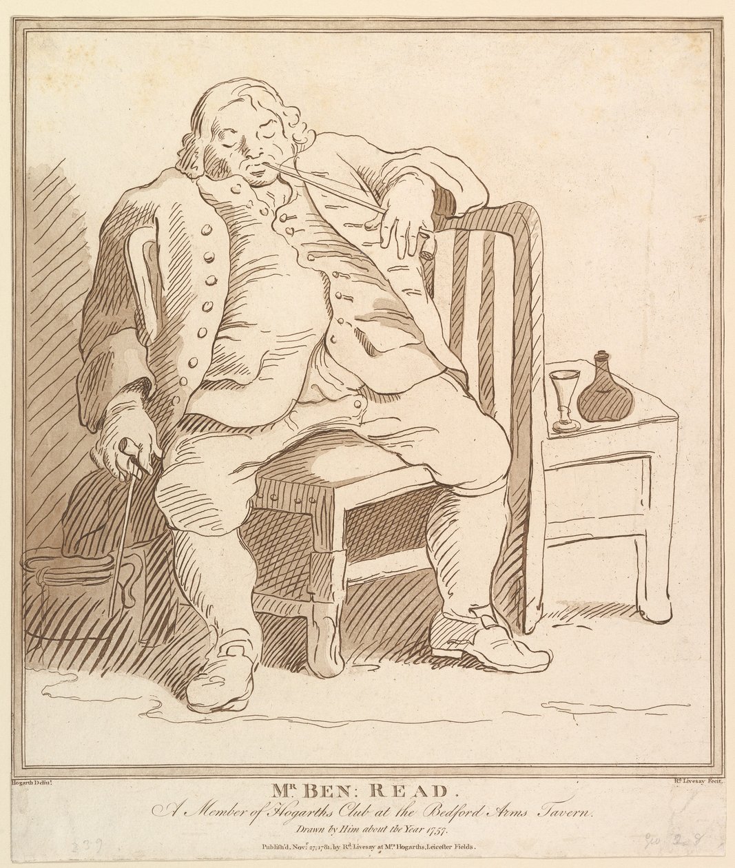Pan Ben: Przeczytaj, członek Hogarths Club w Bedford Arms Tavern, Drawn b..., 27 listopada 1781. autorstwa Richard Livesay