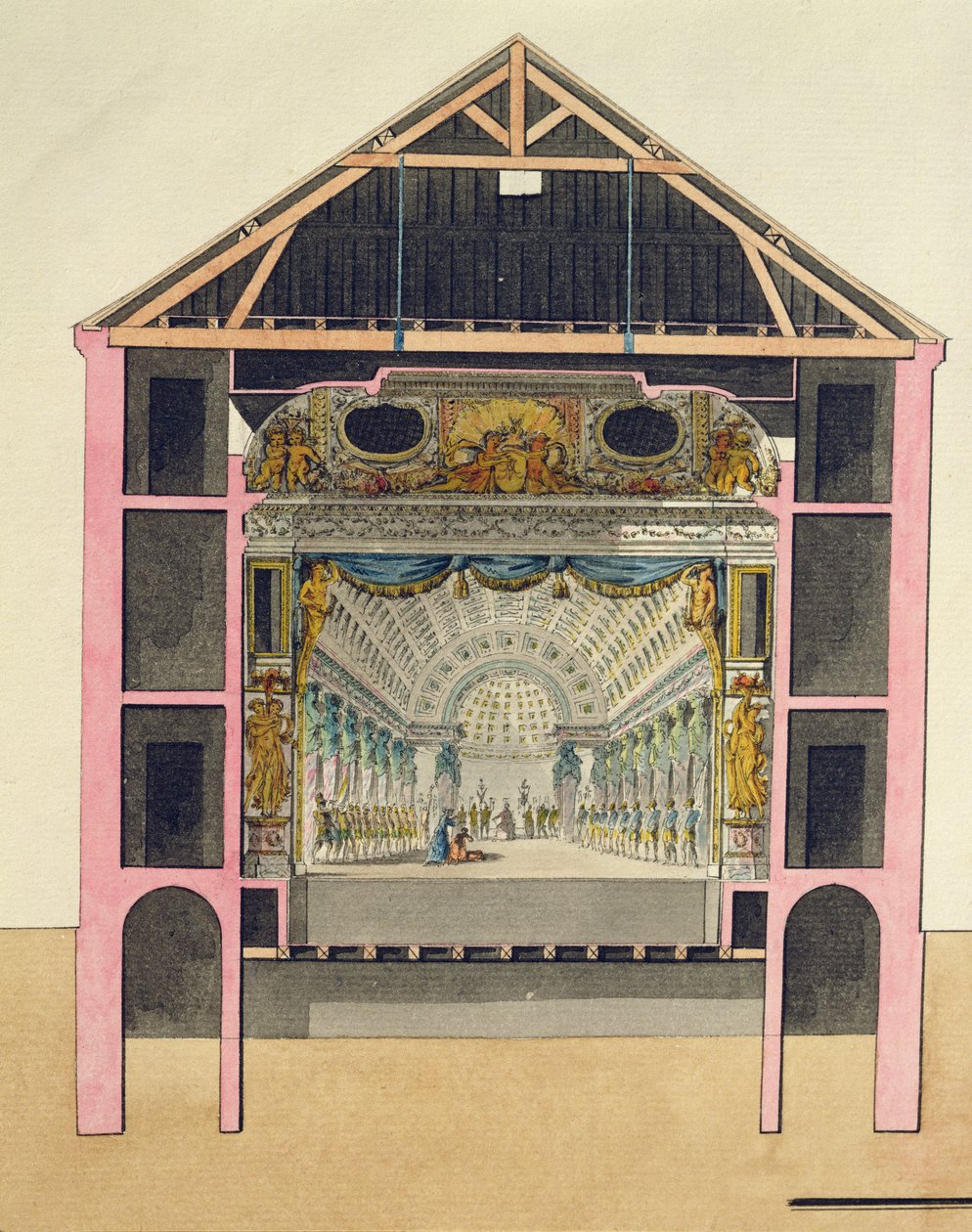 Plan sali teatralnej w Petit Trianon, 1786 r. autorstwa Richard Mique