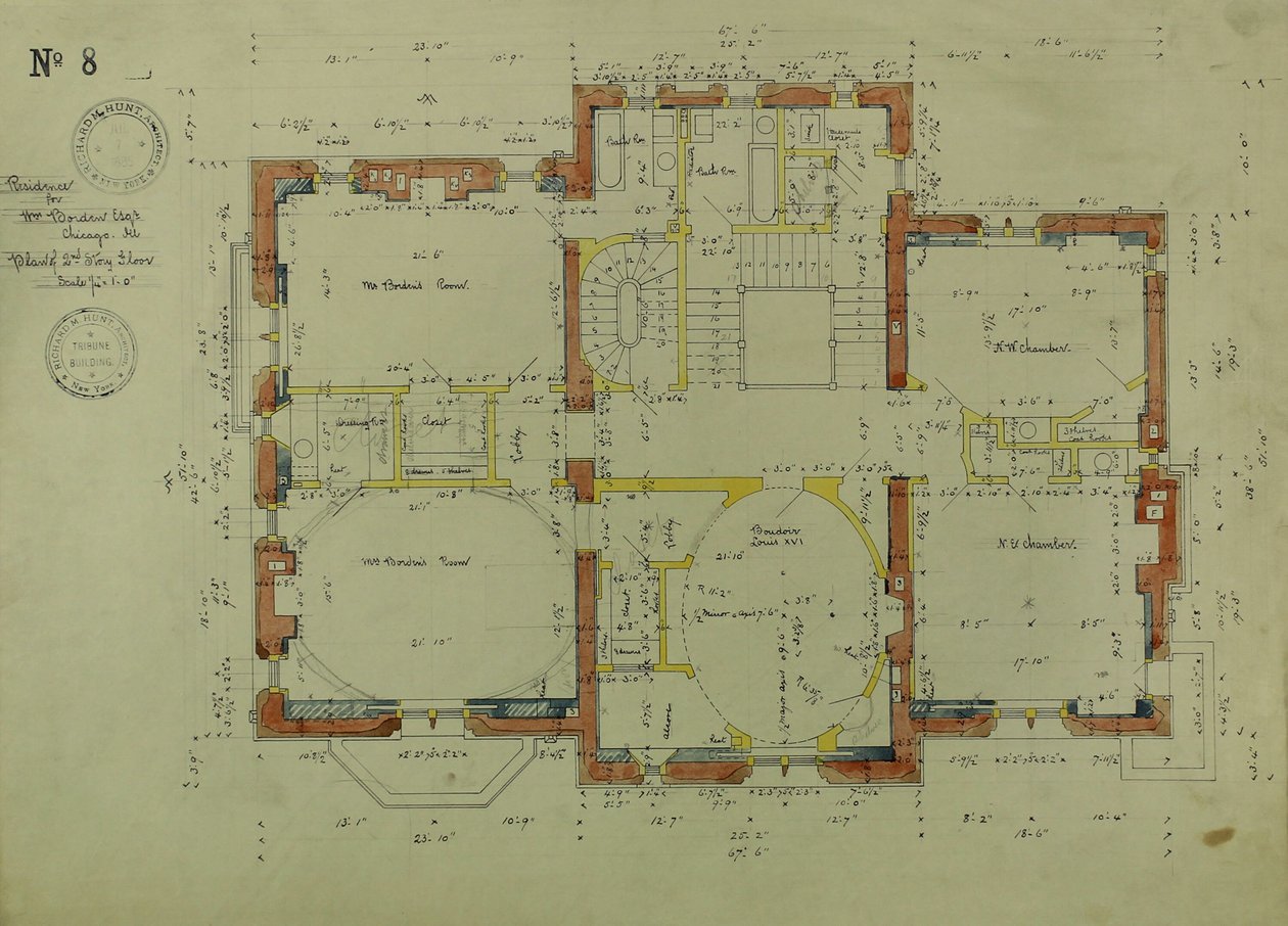 Rezydencja Williama Bordena, Chicago, Illinois, plan drugiego piętra autorstwa Richard Morris Hunt