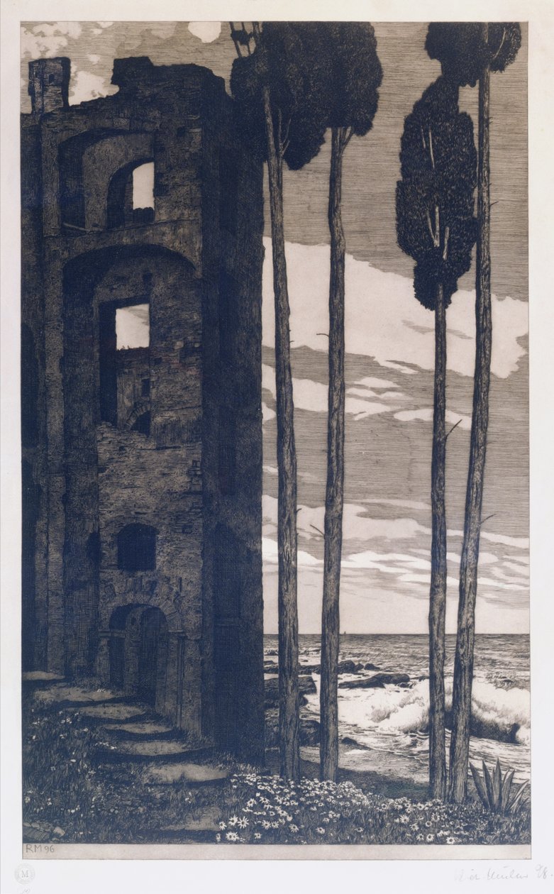 Ruiny nad morzem (akwaforta i akwatinta) autorstwa Richard Mueller