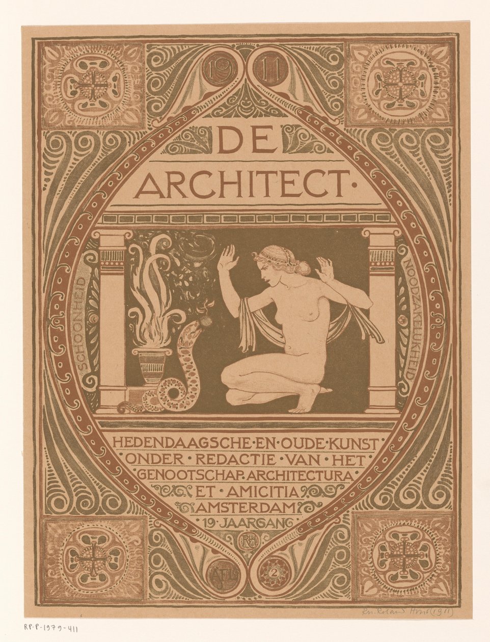 Projekt okładki dla: Architekt, 1911 autorstwa Richard Nicolaüs Roland Holst (signed by artist)
