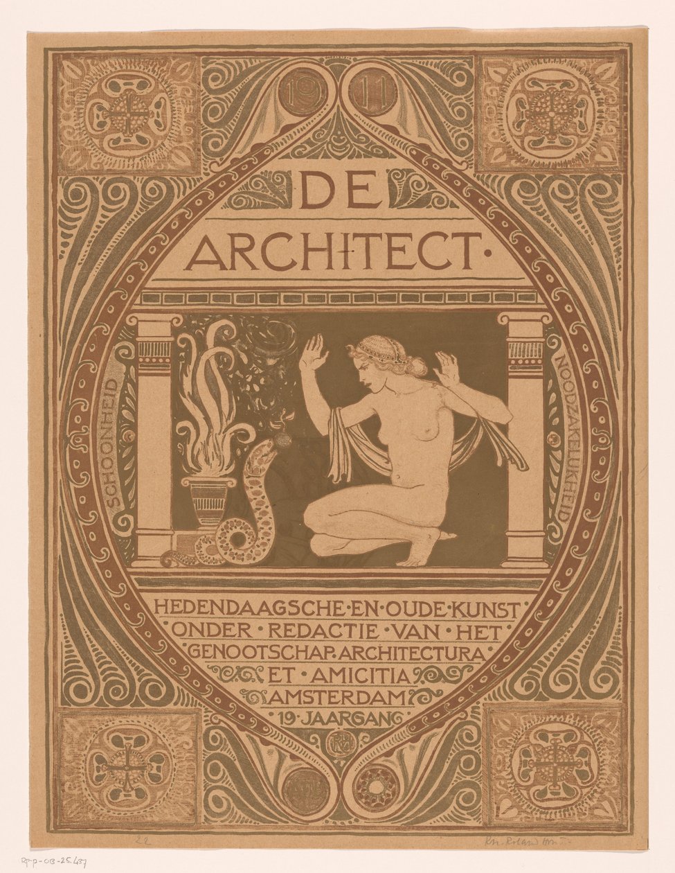 Projekt okładki dla: De Architect, 1911 autorstwa Richard Nicolaüs Roland Holst (signed by artist)