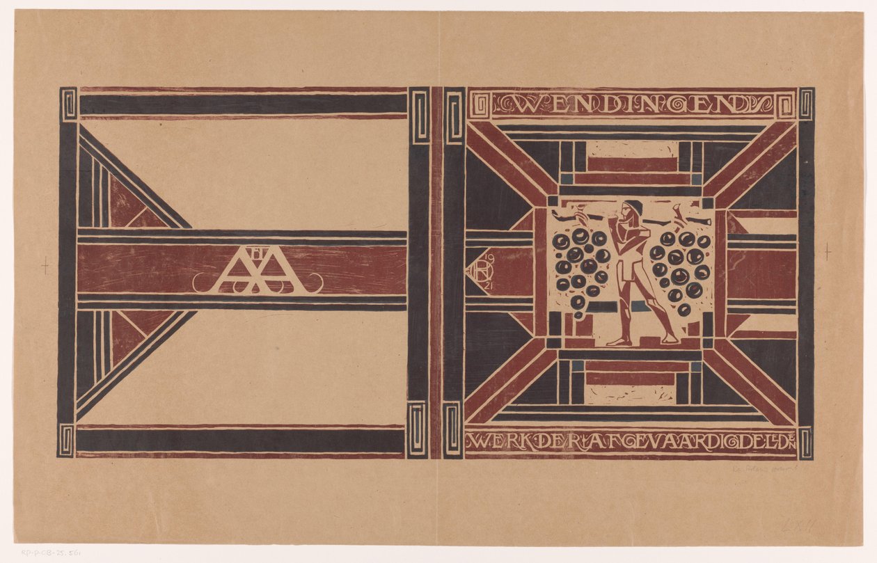 Projekt okładki dla: Wendingen, 1921 Praca członków delegatów (tytuł na przedmiocie) autorstwa Richard Nicolaüs Roland Holst (signed by artist)