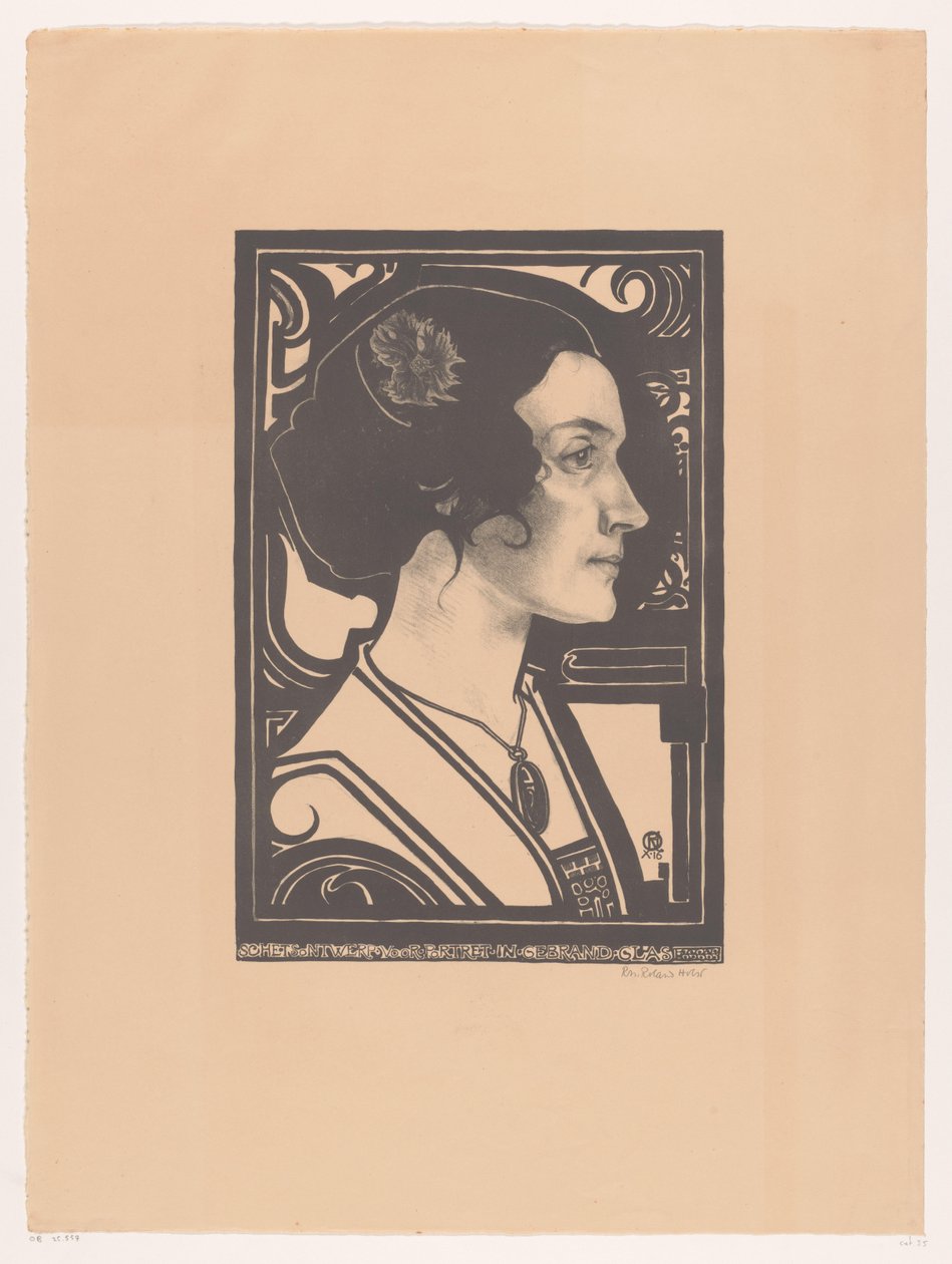 Portret nieznanej kobiety Szkic do portretu w witrażu (tytuł na obiekcie) autorstwa Richard Nicolaüs Roland Holst (signed by artist)