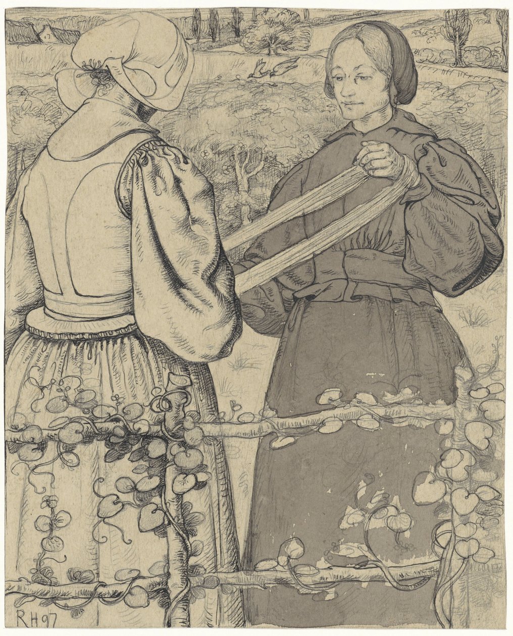 Huiser dziewczyny, które nawijają przędzę autorstwa Richard Nicolaüs Roland Holst