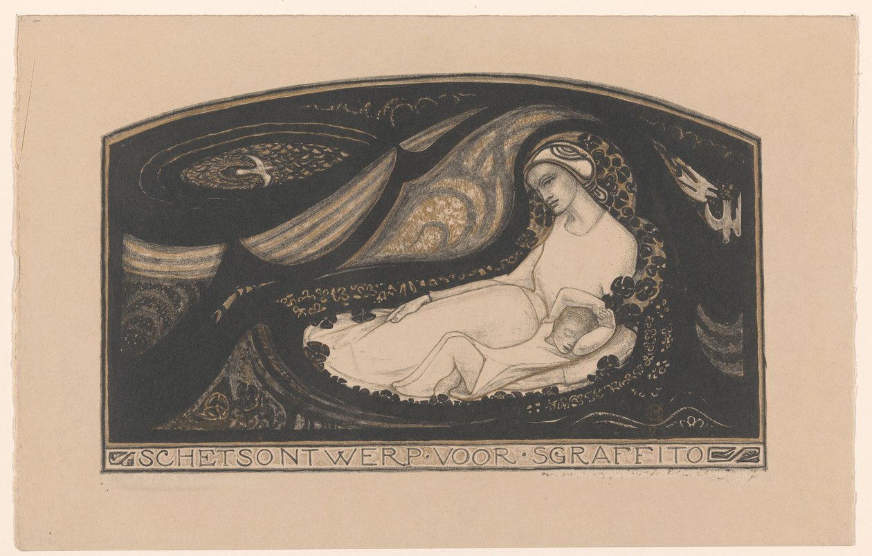 Leżąca kobieta i dziecko Projekt szkicu do sgraffito (tytuł na obiekcie) autorstwa Richard Nicolaüs Roland Holst