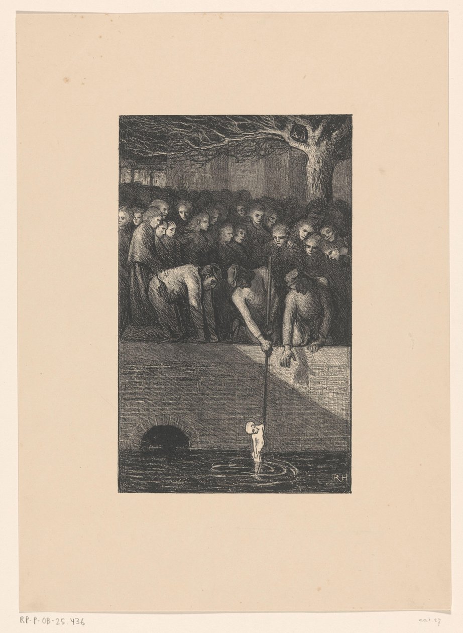 Mężczyzna wyciągając trupa dziecka z kanału Kanał wymiotuje swoją nędzę (tytuł oryginalny) autorstwa Richard Nicolaüs Roland Holst