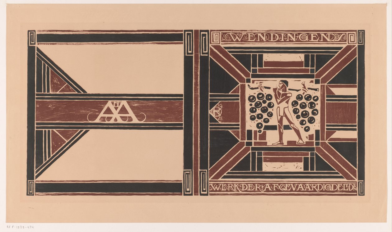 Projekt okładki dla: Wendingen, 1921 Praca członków delegatów (tytuł na przedmiocie) autorstwa Richard Nicolaüs Roland Holst