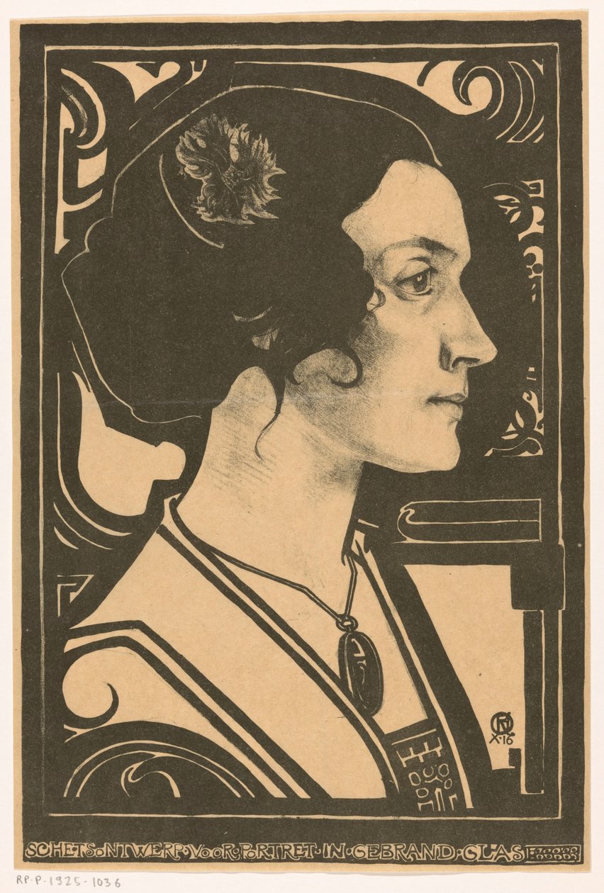 Portret nieznanej kobiety Szkic do portretu w witrażu (tytuł na obiekcie) autorstwa Richard Nicolaüs Roland Holst