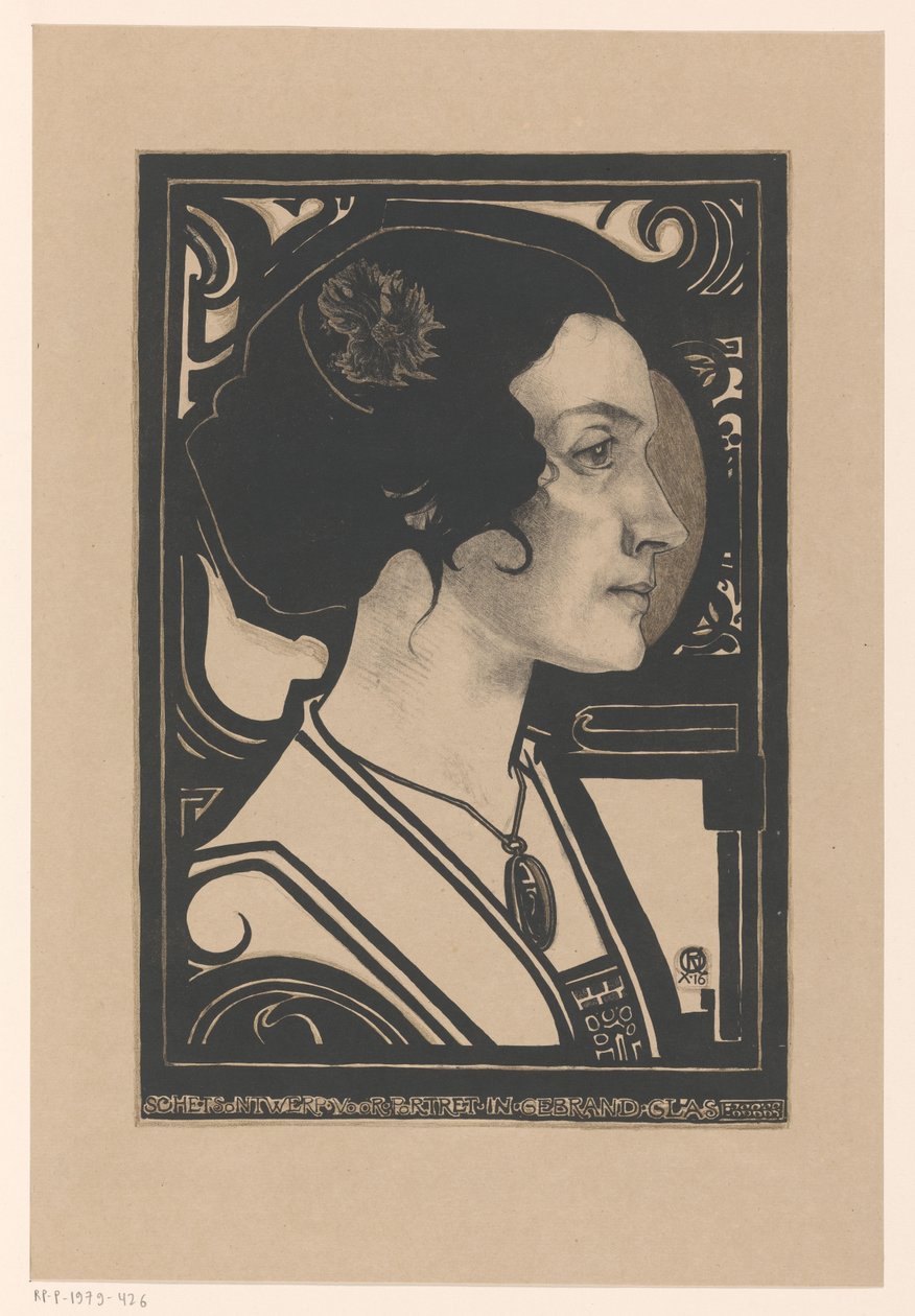 Portret nieznanej kobiety Szkic do portretu w witrażu (tytuł na obiekcie) autorstwa Richard Nicolaüs Roland Holst