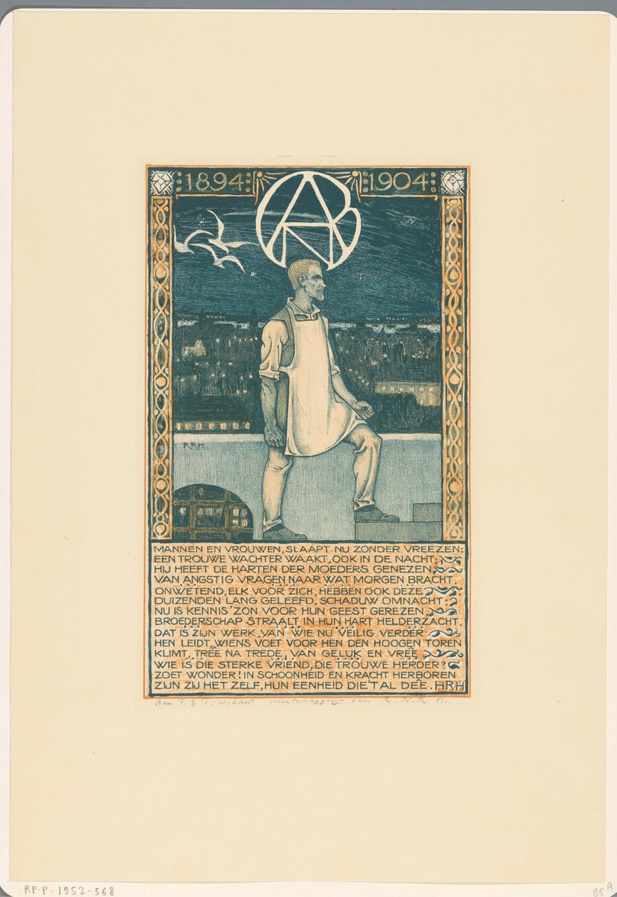 Druk z okazji dziesiątej rocznicy Generalnego Holenderskiego Związku Robotników Diamentów w 1904 r. autorstwa Richard Nicolaüs Roland Holst