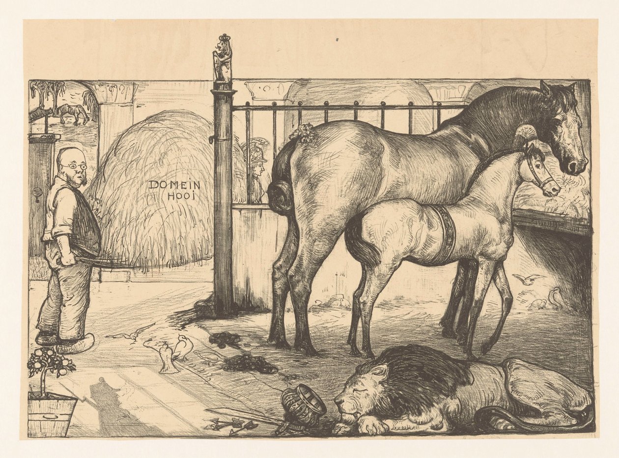 Dwa konie na siano w stajni Na stojaku państwowym (tytuł oryginalny) autorstwa Richard Nicolaüs Roland Holst
