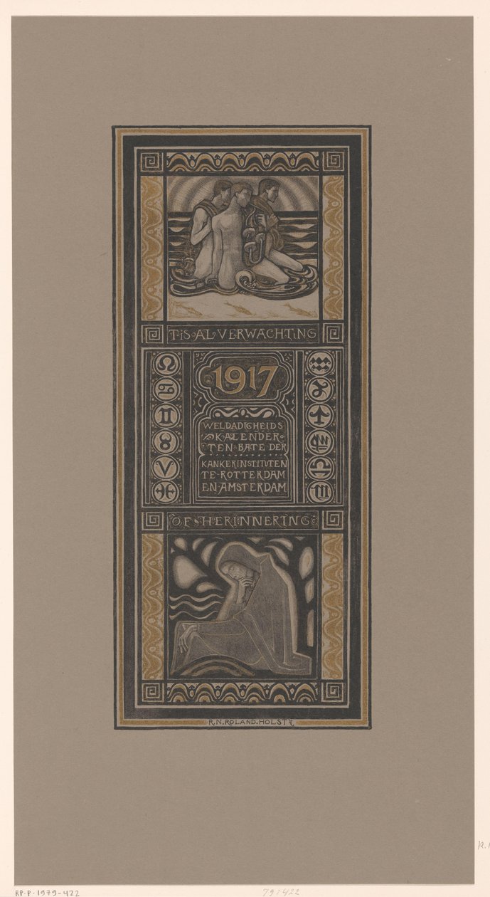 Kalendarz charytatywny na rok 1917 To już oczekiwanie lub przypomnienie: Kalendarz dobroczynności na rzecz instytutów onkologicznych w Rotterdamie i Amsterdamie (tytuł na obiekcie) autorstwa Richard Nicolaüs Roland Holst