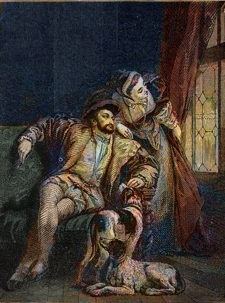 Franciszek I i Małgorzata z Nawarry - Franciszek I król Francji ze swoją siostrą Małgorzatą z Angoulema (1492-1549) Królowa Nawarry - grawer Richarda Parkesa Boningtona (1802-1828) - autorstwa Richard Parkes (after) Bonington