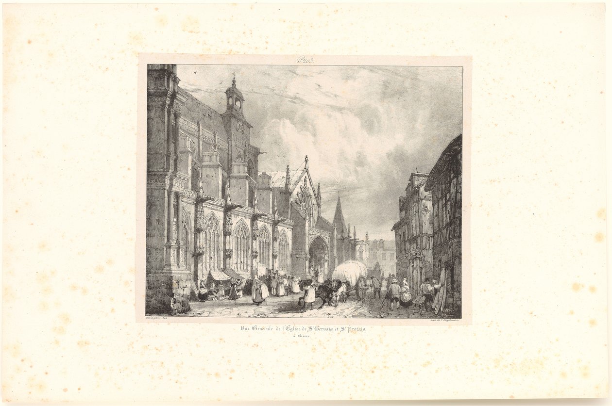 Widok kościoła Saint-Gervais-et-Saint-Protais w Gisors, plansza z serii „Voyages pittoresques et romantiques dans l
