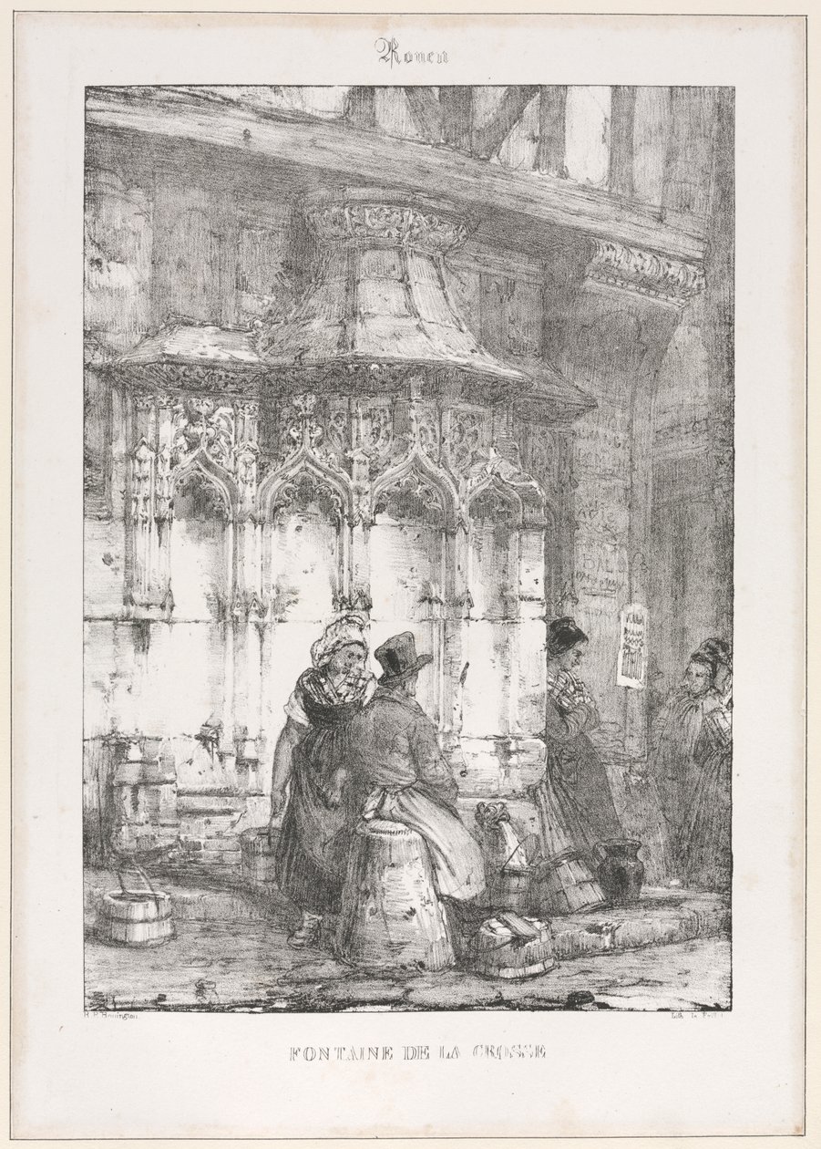 Pozostałości architektoniczne i fragmenty: Rouen – fontanna La Crosse autorstwa Richard Parkes Bonington