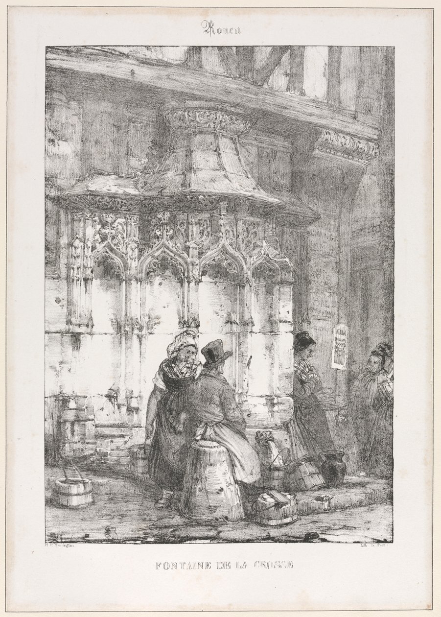 Pozostałości architektoniczne i fragmenty: Rouen - Fontaine de la Crosse, 1827. autorstwa Richard Parkes Bonington