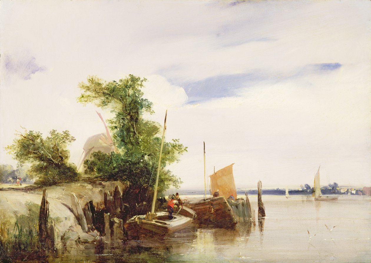 Barki na rzece, ok. 1825-26 (olej na tartaku) (sygn.) autorstwa Richard Parkes Bonington