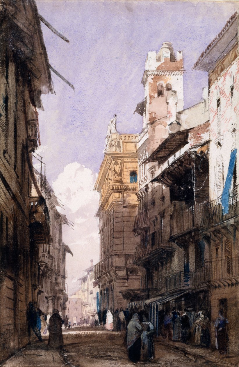 Corso Saint Anastasia, Werona (akwarela na papierze) autorstwa Richard Parkes Bonington