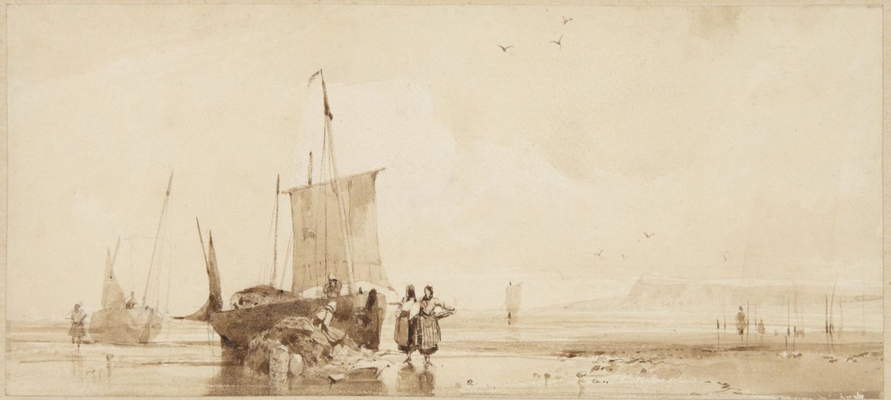 Łodzie rybackie na piaskach wybrzeża Normandii autorstwa Richard Parkes Bonington