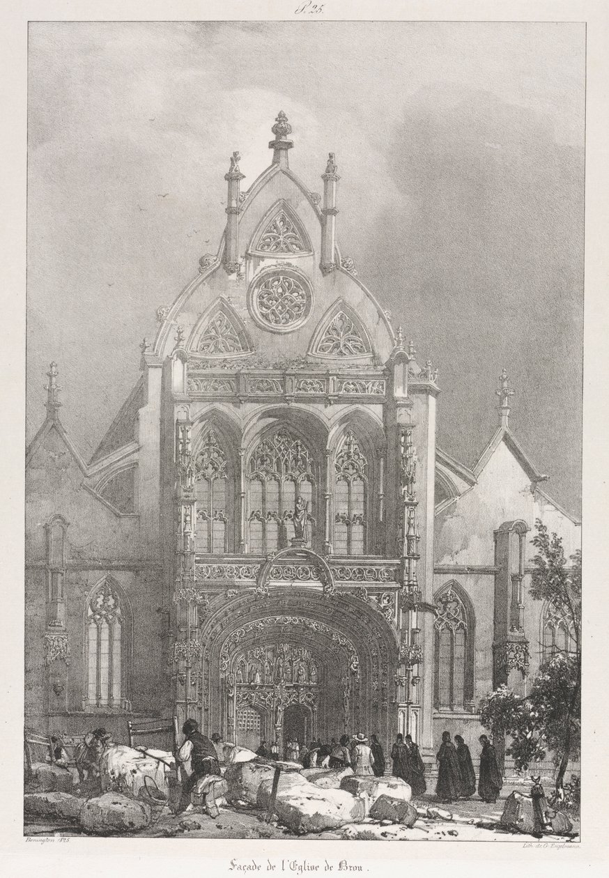 Malownicze i romantyczne wycieczki po Starej Francji, Franche-Compté: Front Kościoła w Brou , 1825. autorstwa Richard Parkes Bonington