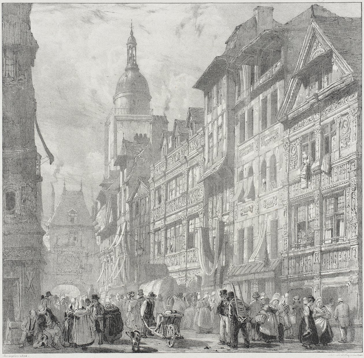 Ulica Gros Horloge, Rouen autorstwa Richard Parkes Bonington