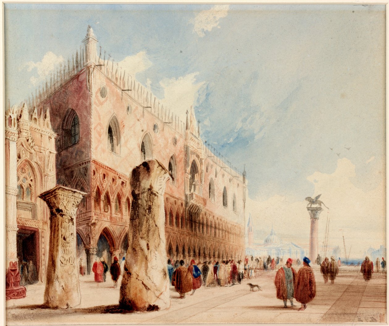 Scena w Wenecji (Pałac Książęcy) (akwarela i tusz na papierze (wklejone na tablicę)) autorstwa Richard Parkes Bonington