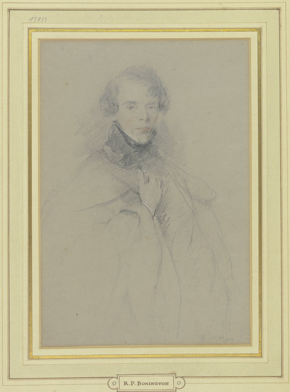 Autoportret w płaszczu, portret do kolan autorstwa Richard Parkes Bonington