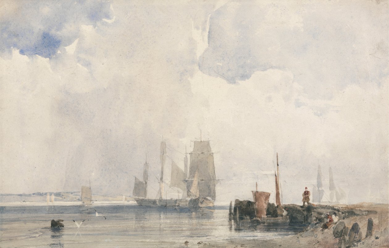 Navegação em um estuário, provavelmente perto de Quilleboeufpolish autorstwa Richard Parkes Bonington
