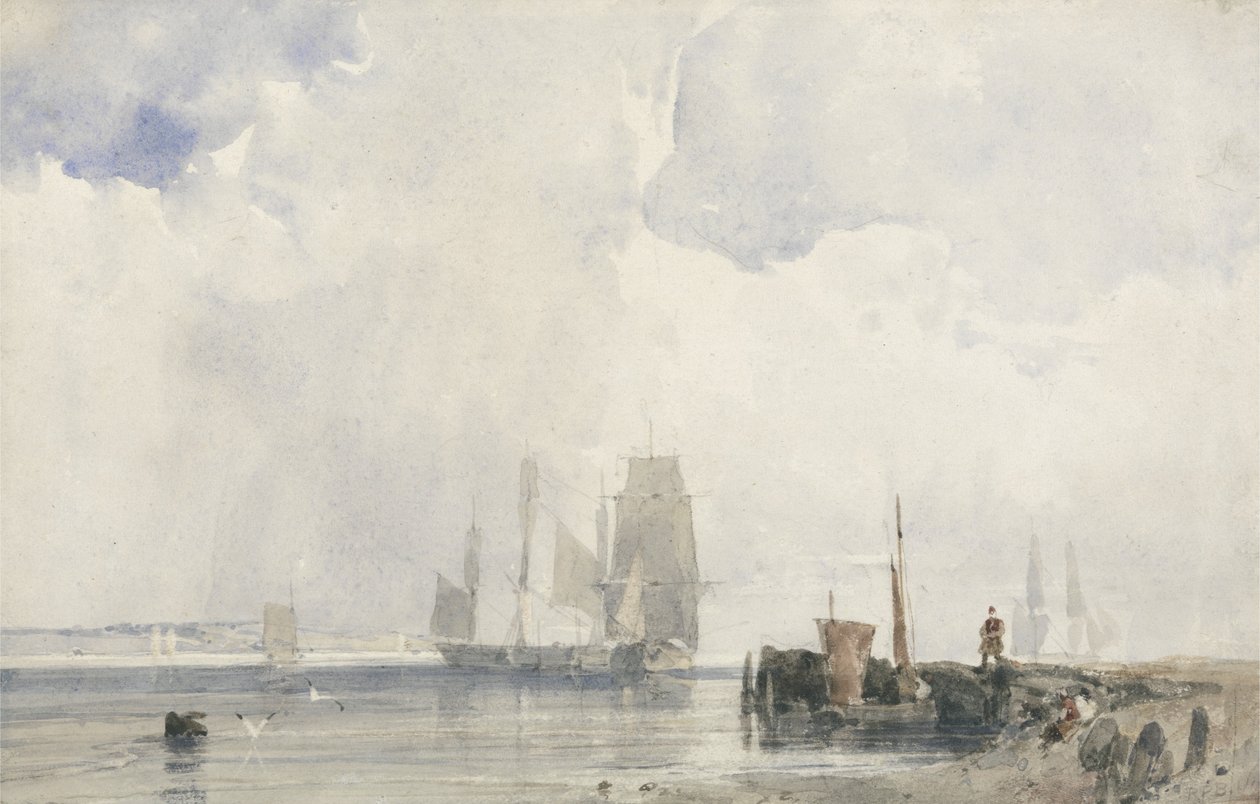 Wysyłka u ujścia rzeki (w/c nad grafitem na papierze) autorstwa Richard Parkes Bonington
