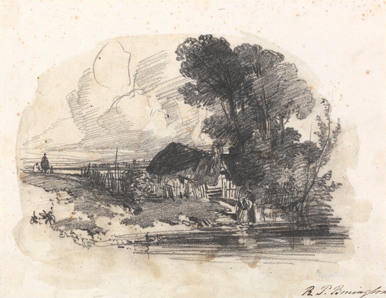 Drzewa i domek nad rzeką autorstwa Richard Parkes Bonington