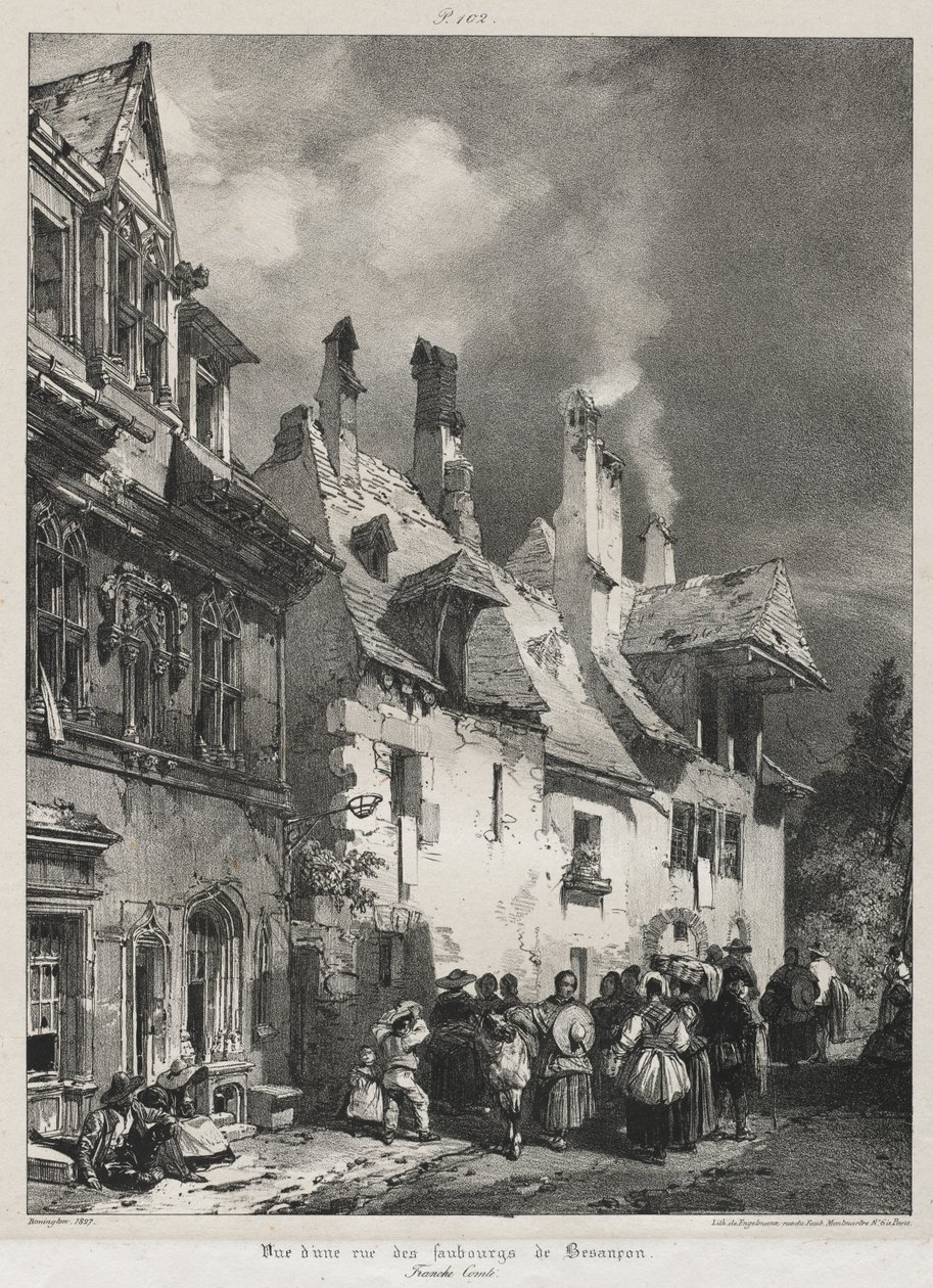 Malownicze i romantyczne podróże po starożytnej Francji, Franche-Comté: Widok ulicy na przedmieściach Besançon autorstwa Richard Parkes Bonington