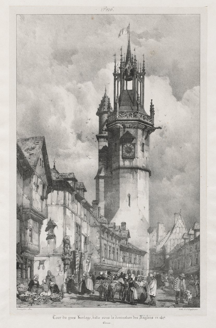 Malownicze i romantyczne podróże po starożytnej Francji, Normandii: Tour du Gros-Horloge, Evreux autorstwa Richard Parkes Bonington