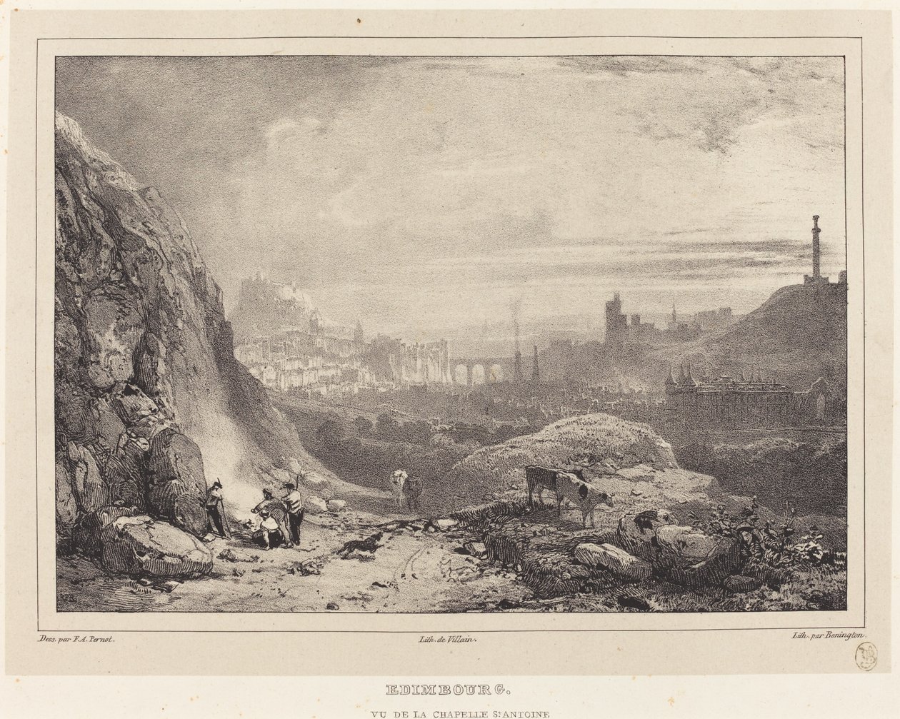 Edynburg widziany z kaplicy św. Antoniego autorstwa Richard Parkes Bonington after Francois Alexandre Pernot