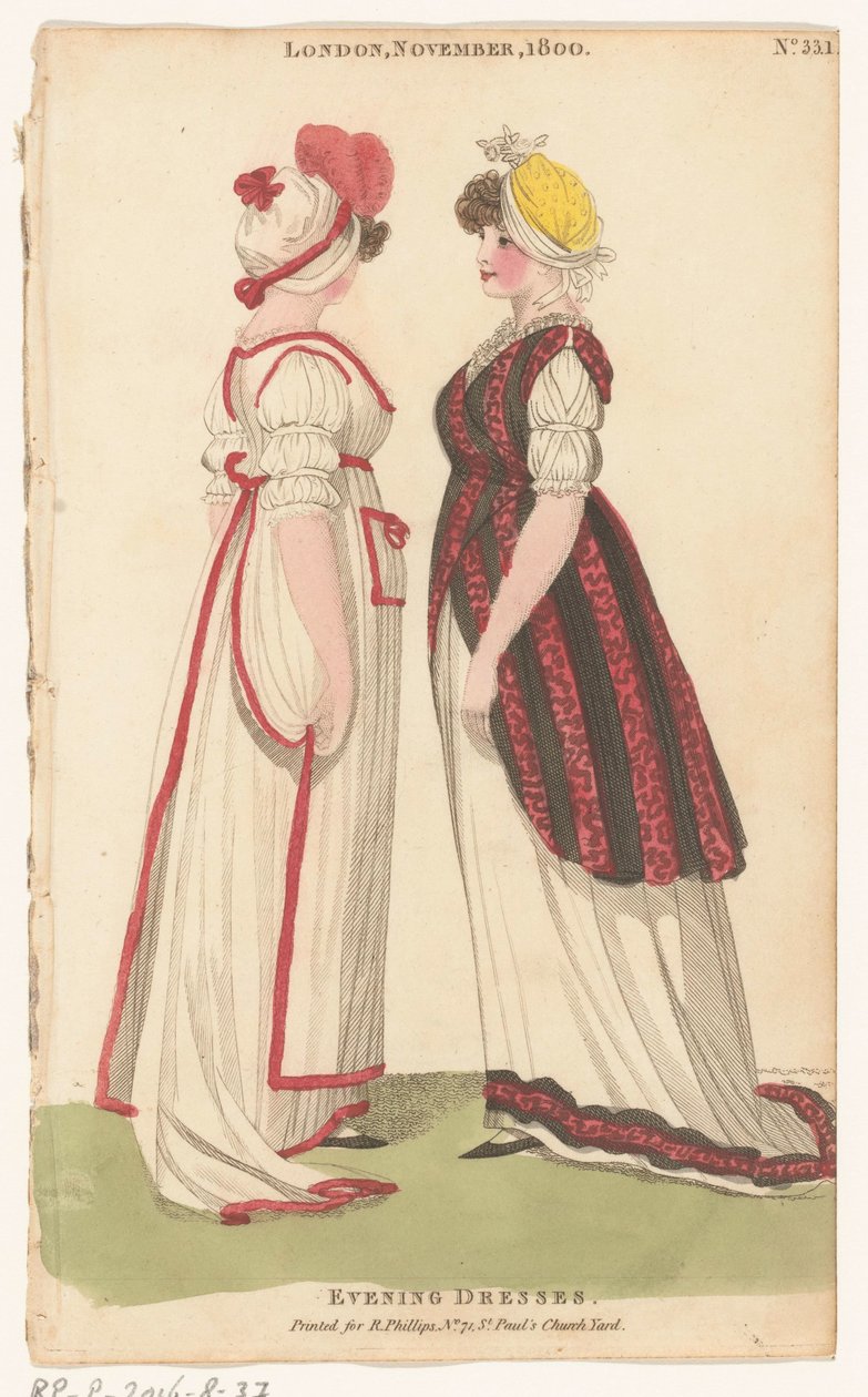 Magazine of Female Fashions of London and Paris, London, November, 1800, No. 33.1: Evening Dresses autorstwa Richard Phillips