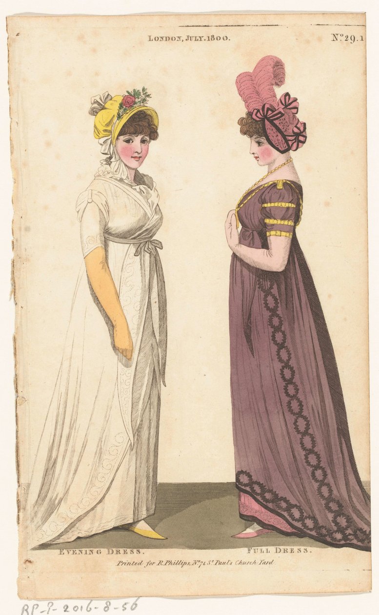 Magazine of Female Fashions of London and Paris, nr 29.1: Londyn, lipiec. 1800: suknia wieczorowa; Frak autorstwa Richard Phillips