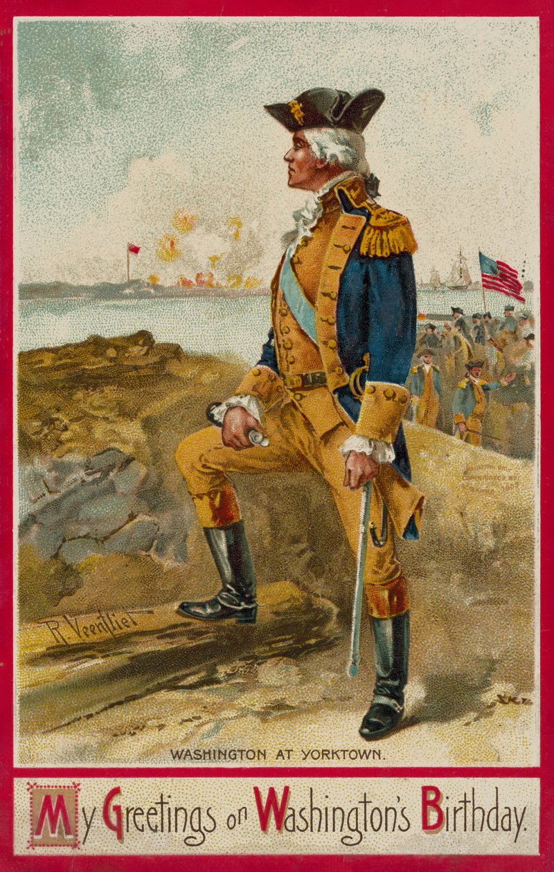 George Washington pod Yorktown (chromolitografia) autorstwa Richard Veenfliet