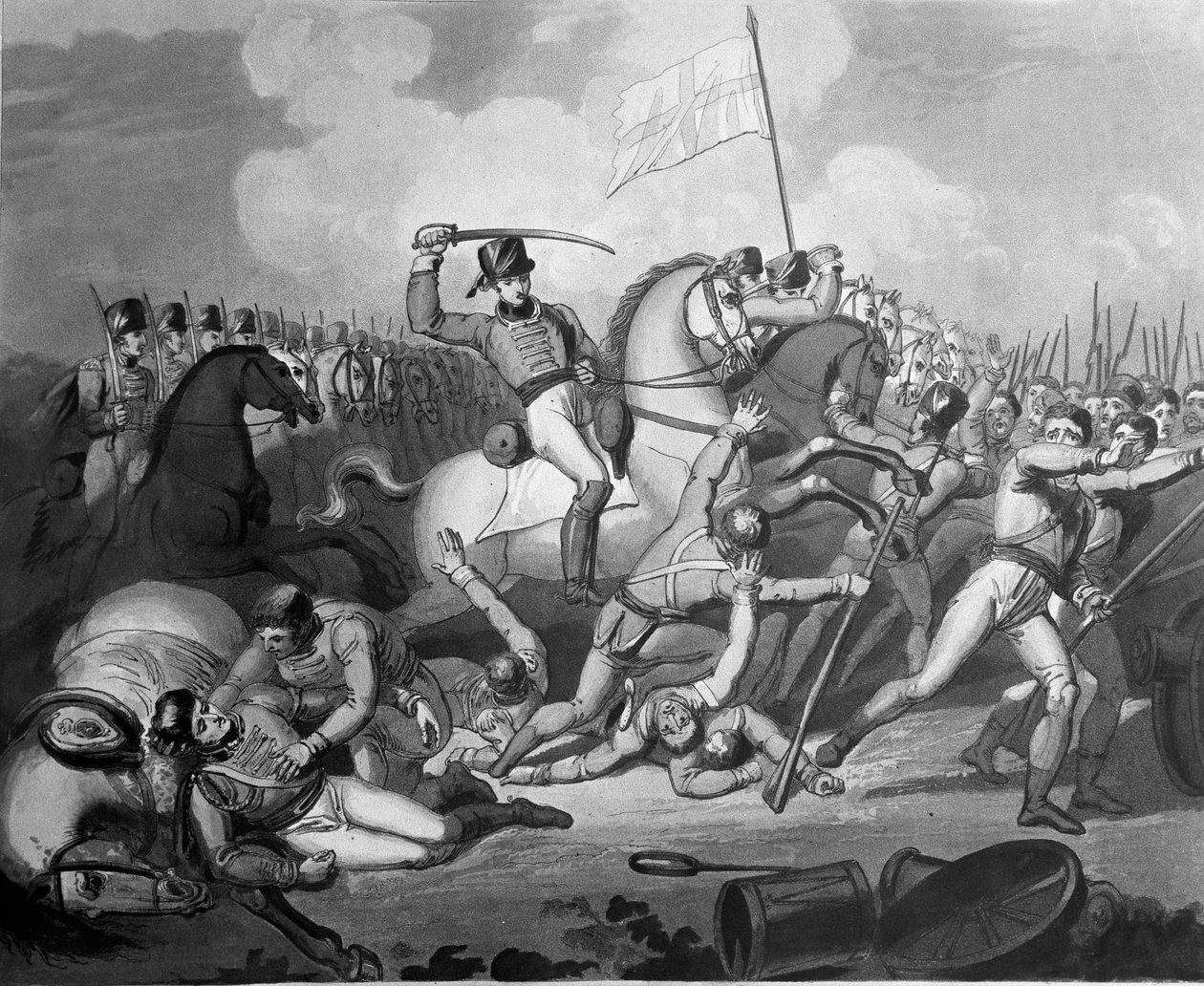 Szarża kawalerii na piechotę francuską, bitwa pod Salamanką, 22 lipca 1812, 1819 (akwatinta) autorstwa Richard Westall