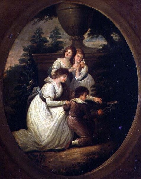 Grupa rodzinna w ogrodzie, ok. 1790 (olej na miedzi) autorstwa Richard Westall