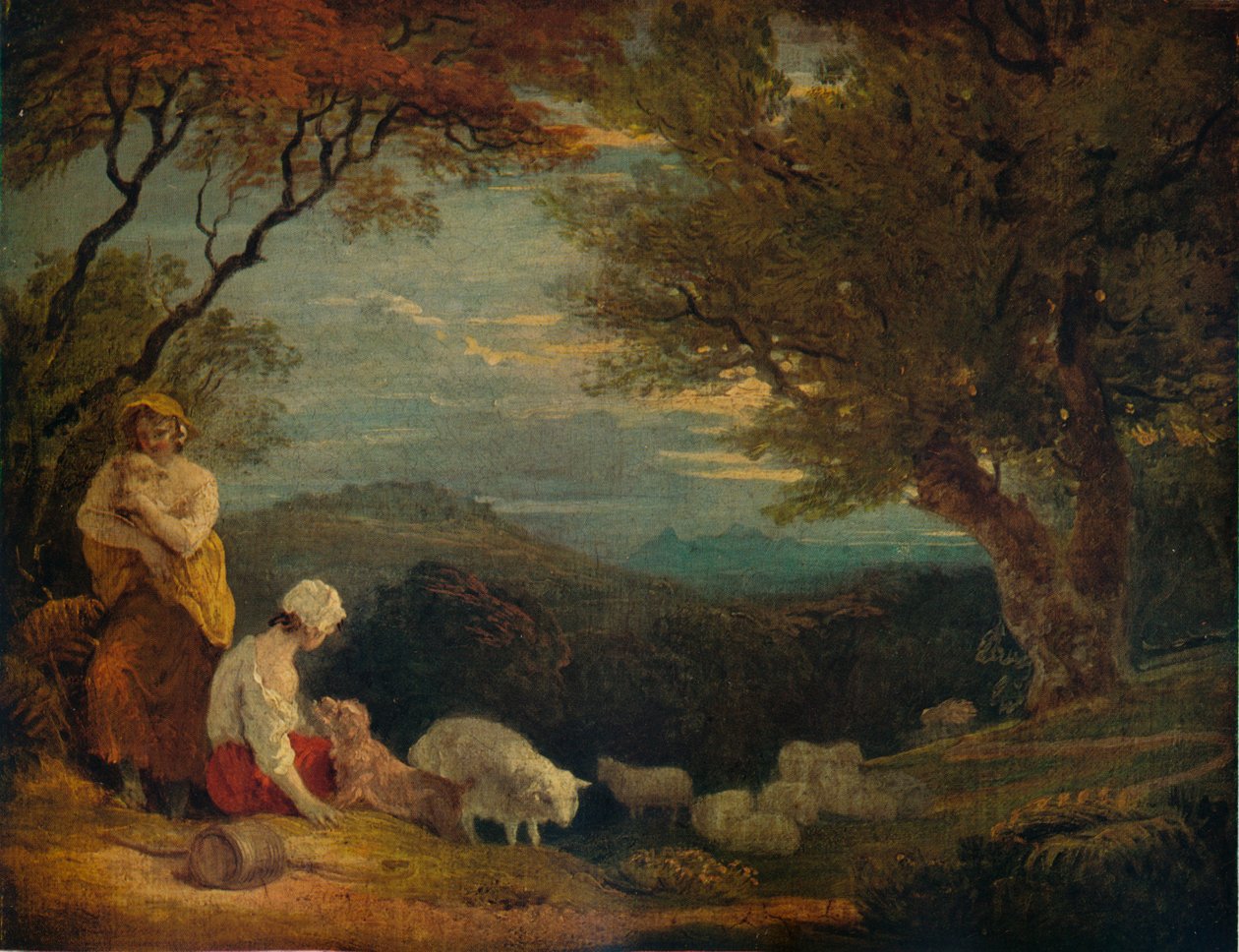 Krajobraz z kobietami, owcami i psem, c1811, 1938 autorstwa Richard Westall