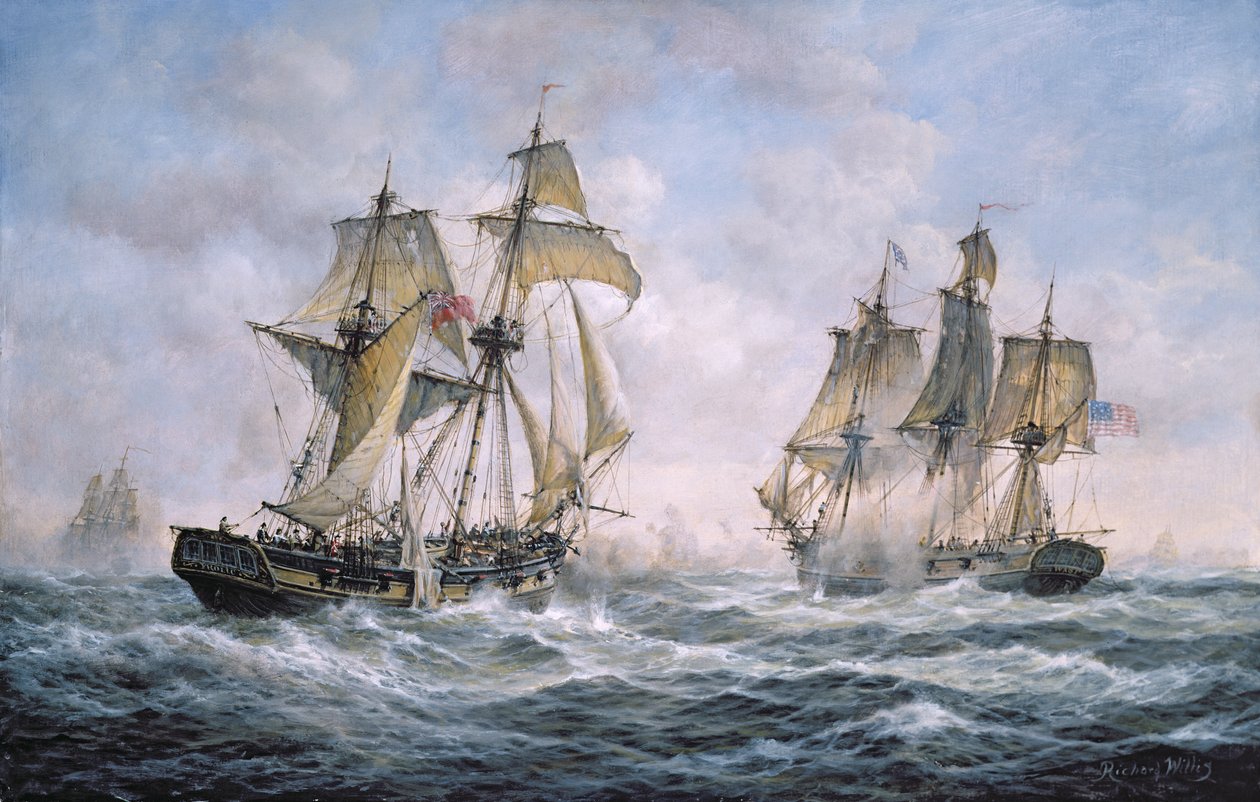 Akcja między amerykańską Sloop of War Wasp a H.M. Igraszki brygady wojennej, 1812 r. autorstwa Richard Willis