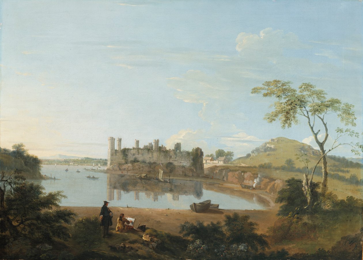 Zamek Caernarvon, ok. 1744 (olej na płótnie) autorstwa Richard Wilson