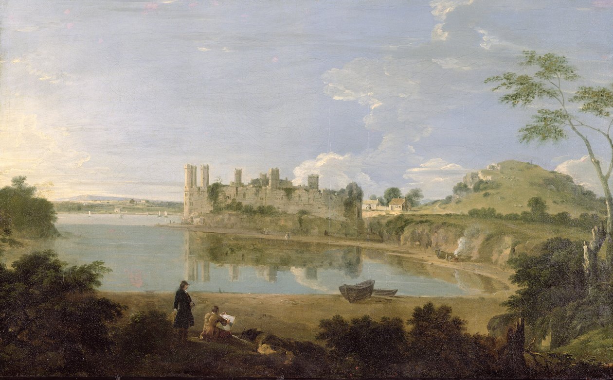 Zamek Caernarvon, ok. 1745-50 (olej na płótnie) autorstwa Richard Wilson