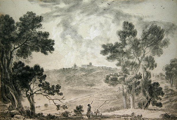 Castel Gandolfo (czarna kreda na papierze) autorstwa Richard Wilson
